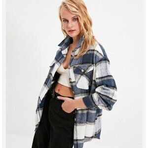 Trendyol Plaid Western Boyfriend Jacket shirt Flannel Oversize Fit Unisex Small